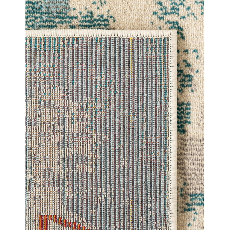 Unique Loom Morocco Collection Area Rug – Abstract Bohemian Border Design, Multi/Blue, 2'7"x10'