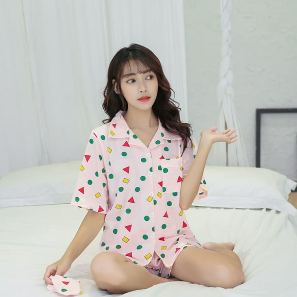 VOIANLIMO Women Cotton Pajamas Set Cute Print Homewear 2Pcs