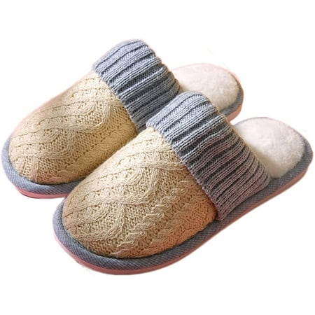 

PIKADINGNIS Women Knitted Plush Fleece Slippers Warm Winter Memory Foam Slipper Indoor Outdoor Home Shoes