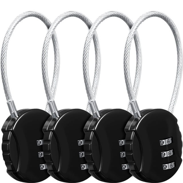 4 Pieces Combination Lock 3 Digit Outdoor Waterproof Padlock for School Gym Locker, Sports Locker, Fence, Toolbox, Gate,4 x Combination locks 3 Digit,black