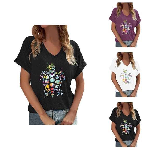 Sea Turtle Graphic Tees for Women 2026 Summer Casual Short Sleeve V Neck T Shirts