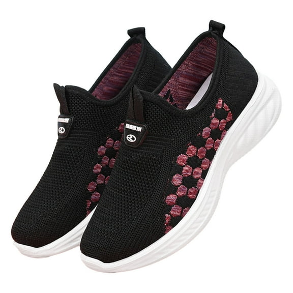 Mepaouo Slip on Sneakers Women Arch Support Memory Foam Mesh Tennis Running Walking Shoes(Black,6.5)