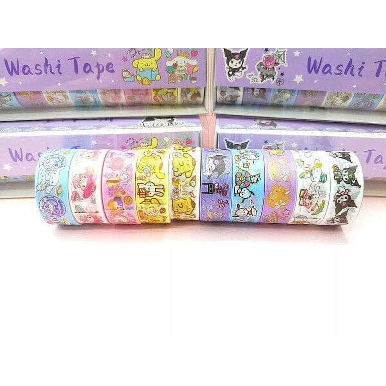 10 Rolls Set DIY Kawaii Sanrio Hello Kitty My Melody Cinnamoroll Anime Figure Washi Sticker Adhesive Tape Account Decorate Gift, Size: None, Other