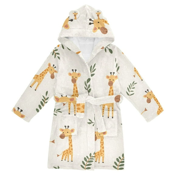 FORMRS Niños Bathrobe Unisex Hooded Robe Soft Plush Pajamas Sleepwear, Size 2-3T, Cartoon Giraffe