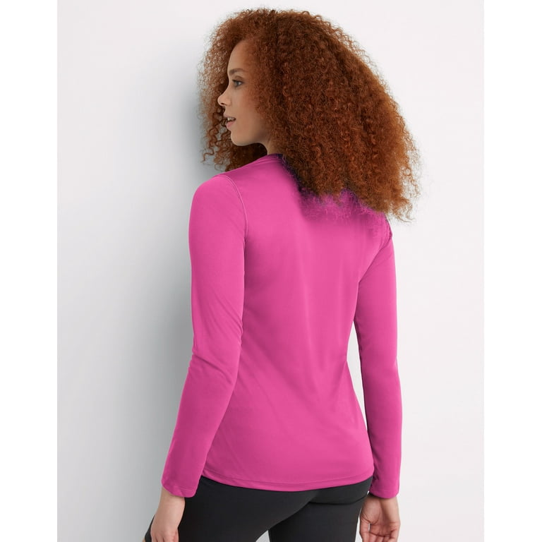 Hanes Sport Cool DRI Women s Performance Long Sleeve T Shirt Fresh Berry M