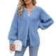 thumbnail image 1 of Suéter de Punto Suave y Grueso de Larga con Botones para Mujer, Cárdigan Informal Holgado con Abertura Frontal para Otoño Azul L, 1 of 9