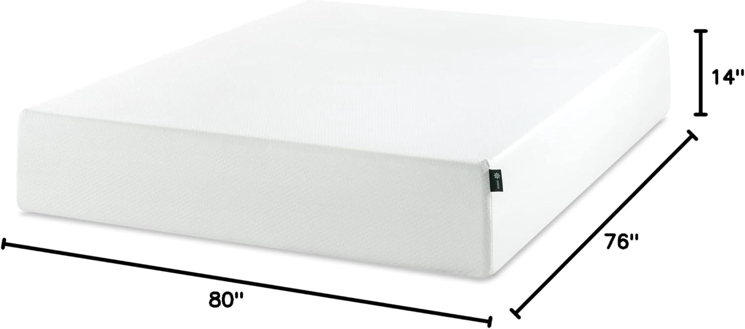 Zinus 14 Inch King Green Tea Memory Foam Mattress, Fiberglass Free, Medium Firm Feel, Zoned Pressure Relief, Certified Safe Foams & Fabric, Mattress in A Box