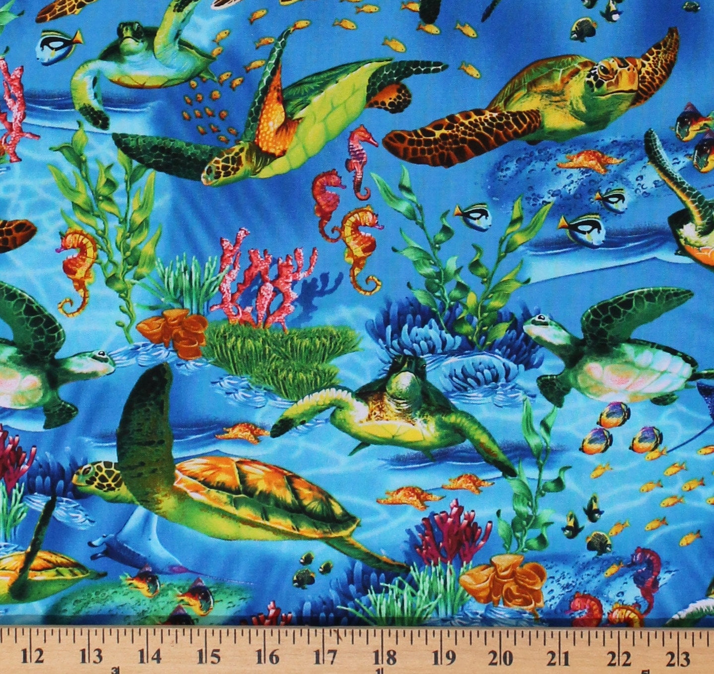 CORAL REEF OCEAN SEA LIFE COLORFUL BLUES COTTON FABRIC BTHY 