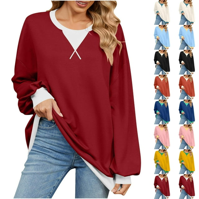 Women's Fashion No-Cap V-Neck Solid Color Long Sleeve Sweatshirt