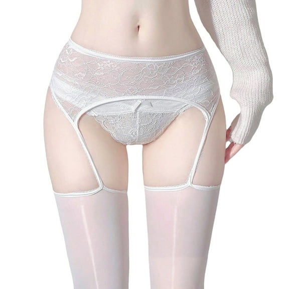 Women Lace Top Garter Belt Thigh High Stockings Oil Glossy Suspender Pantyhose Silk Tights Crotchless Lingerie Hosiery