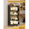 thumbnail image 3 of 5-Tier Kitchen Storage Cabinet with 4 Flip-Up Doors, Freestanding Kitchen Bakers Rack with 4 Rolling Casters, for Dining Room, Living Room, and Bathroom, Black, 3 of 18