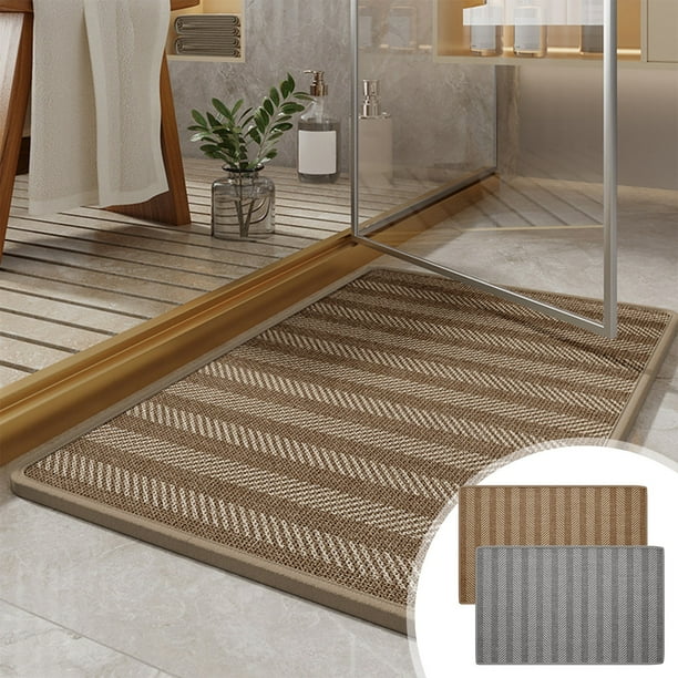 Moqueta de baño | Esterilla absorbente de lino antideslizante 23,62x15,74 in | Soporte de secado rápido, lavable y duradero | Entrada, dormitorio, gris o marrón | Patrón elegante, cómodo bajo los