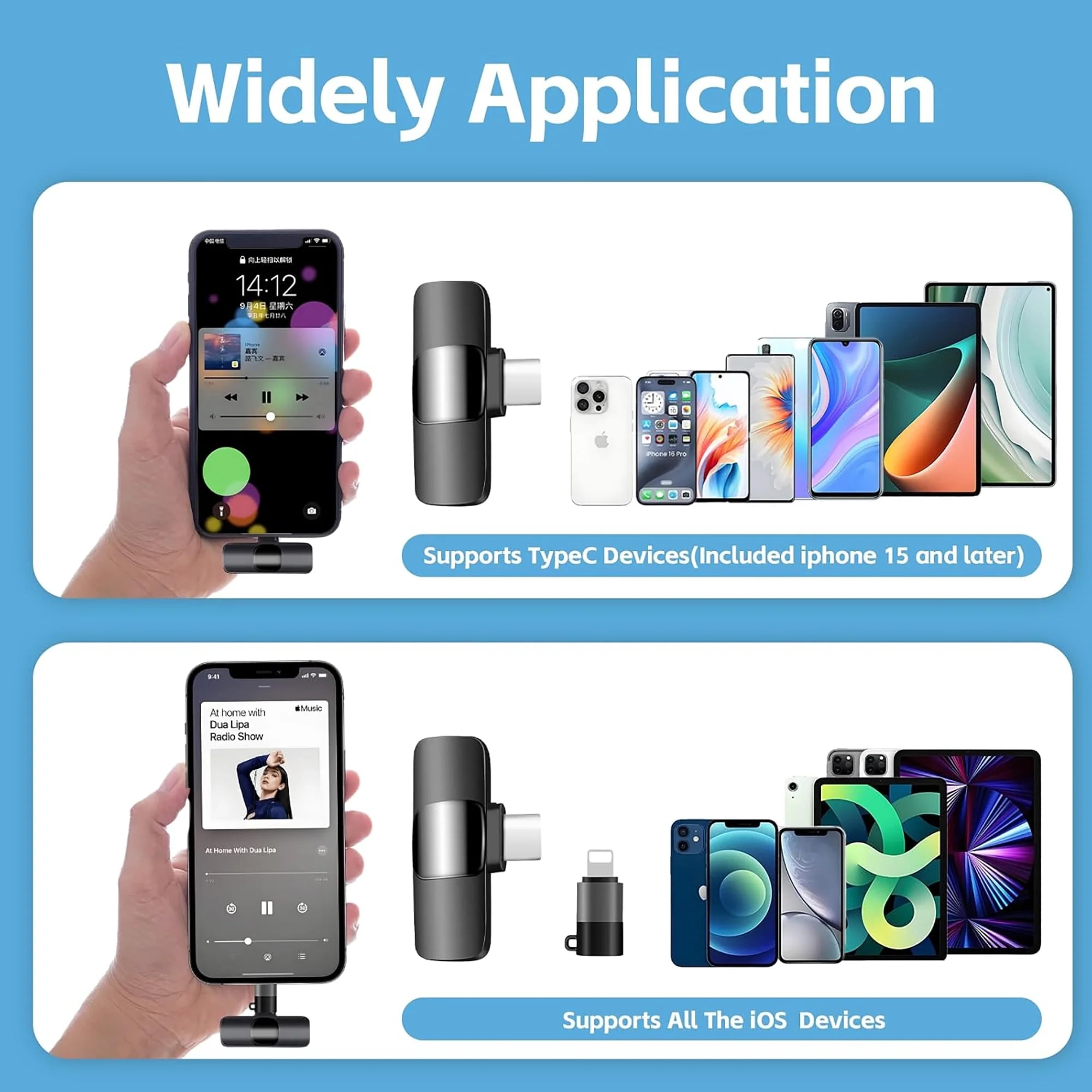 2-in-1 Wireless Lavalier Microphone Compatible for iPhone & Android, Plug & Play Clip-On Mic with Noise Cancellation for Gaming, Live Streaming, Vlog, YouTube, TikTok & Podcast