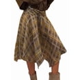 thumbnail image 3 of Women Flowy Plaid Skirts Elegant Asymmetrical Hem Midi Skirt Brown M, 3 of 9