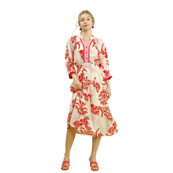 Umgee Tropical Print Button Detail Midi Dress