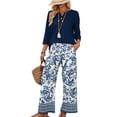 thumbnail image 4 of 2 Piece Sets for Women Elbow Sleeve Tops and Wide Leg Long Pants Lounge Sets Beach Vacation Clothes Airport Travel Matching Clothing, 4 of 6
