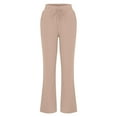 thumbnail image 4 of YODETEY Women Casual Cotton and Linen Solid Drawstring Elastic Waist Long Straight Pants, 4 of 7