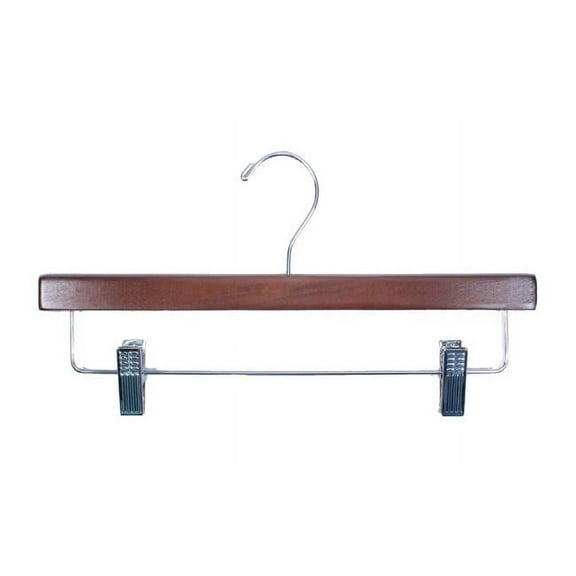 NAHANCO 14” Flat Wooden Skirt/Pant Hanger With Chrome Hardware, Walnut Gloss