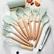 thumbnail image 3 of 12 utensilios de cocina de silicona con cubo de almacenamiento, mango de madera resistente a altas temperaturas y antiadherente, espátula, cuchara, color verde menta, 12 unidades, 3 of 6