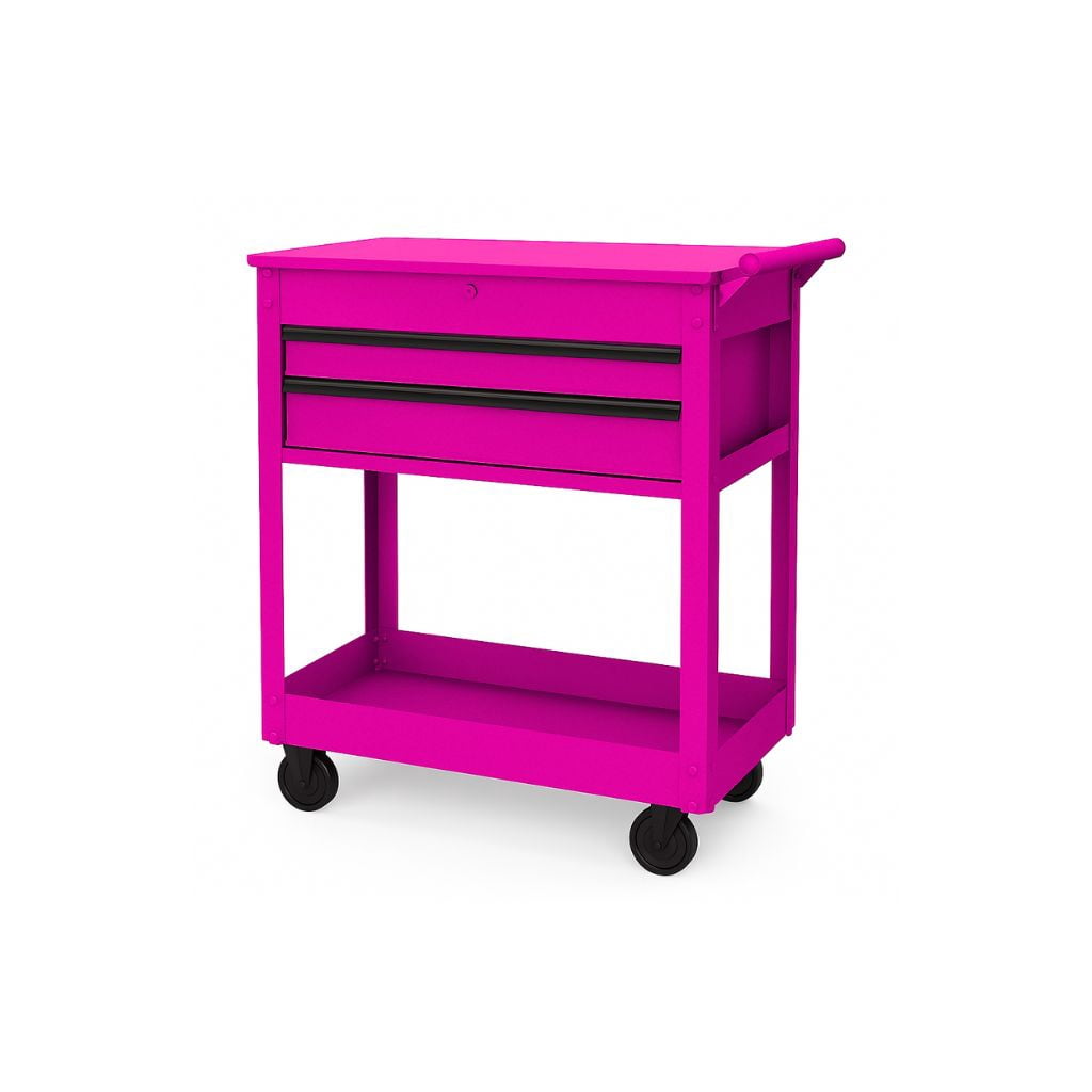 Hyper Tough 28-Inch Steel Tool Cart with Drawer, 500 lb Load Capacity, Pink Powder-Coated