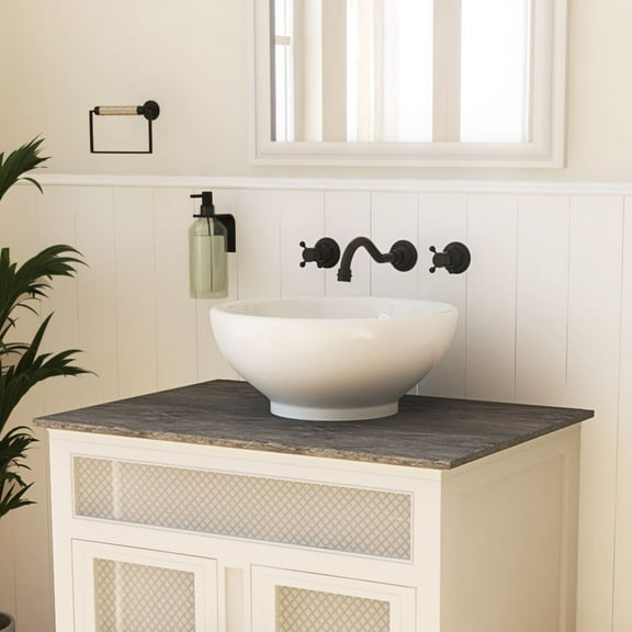 Modern 17 Inch Round White Vessel Bathroom Sink