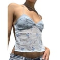 thumbnail image 4 of Women Summer Halterneck Tops Casual Floral Embroidery Bandage Backless Crop Tops Streetwear, 4 of 9