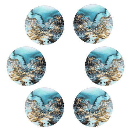 

Coasters Set of 6 - Blue Ocean Marble Cup， Cork Coasters Coaster Stone Base Absorbent Suitable Decorative Protection Ceramic Coasters， Gold with for Kinds of Cups and Mugs