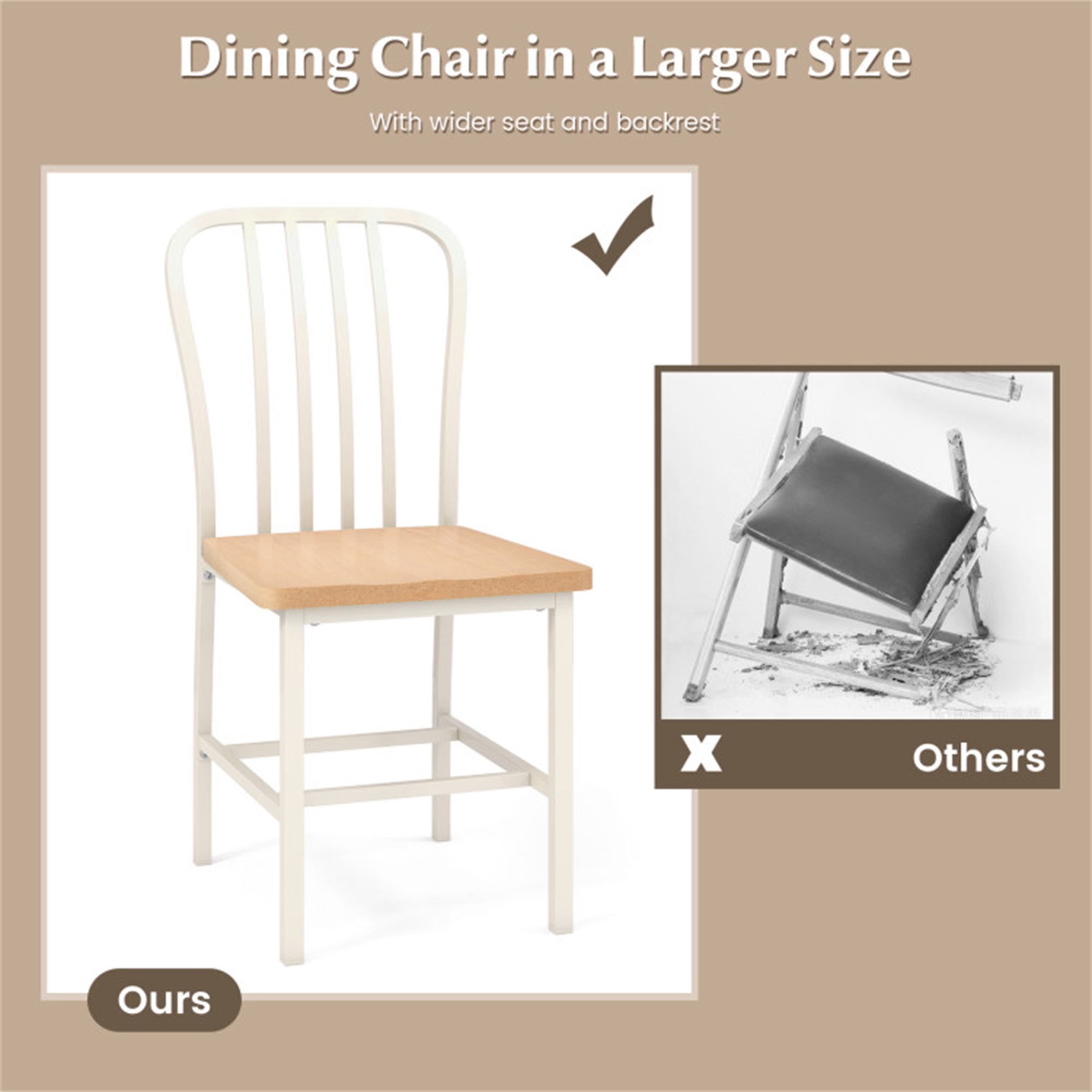 Demi Bonn Set of 2 Armless Spindle Back Dining Chair with Ergonomic Seat for Kitchen Dining Room, White