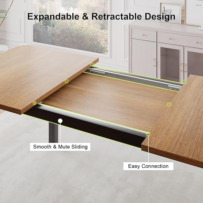 iPormis 63" Extendable Kitchen Table Set for 4-6 People, 7-Piece Large Dining Table Set With 6 Chairs,Mid-Century Modern Dining Room Table,Walnut