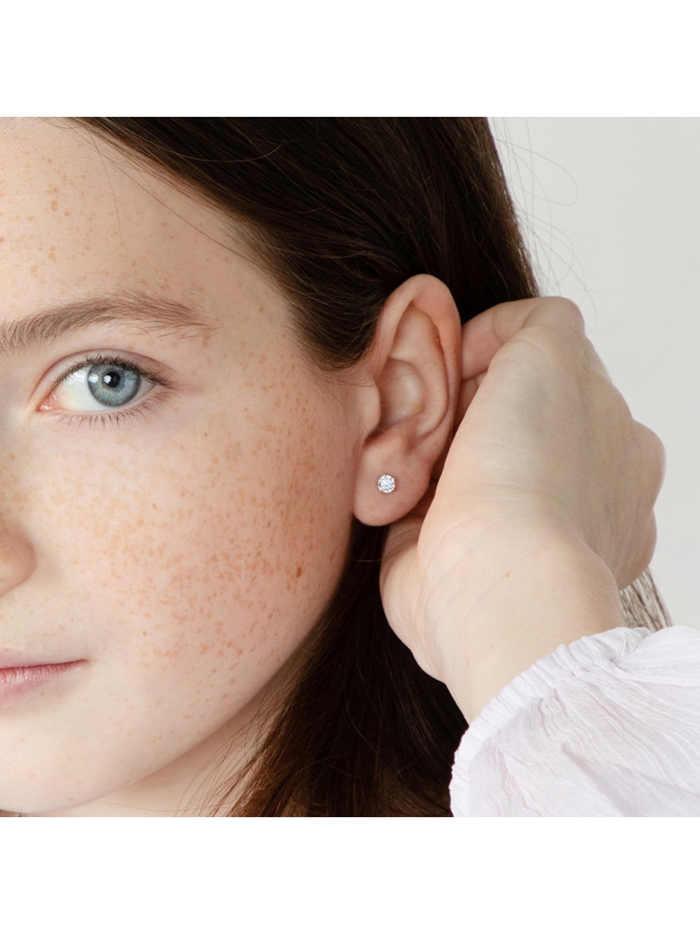 Prong CZ Clear Toddler / Kid Earrings Screw Back - Sterling Silver Gold Plated