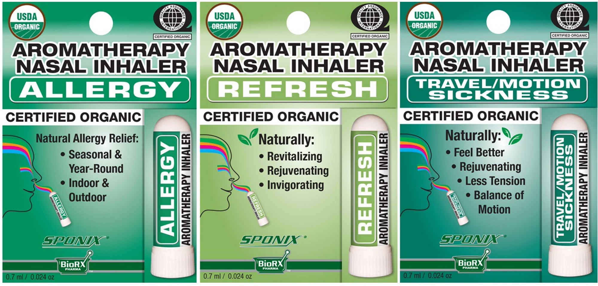 Nasal Inhaler Aromatherapy Gift Set of 3 USDA Organic Travel/Motion