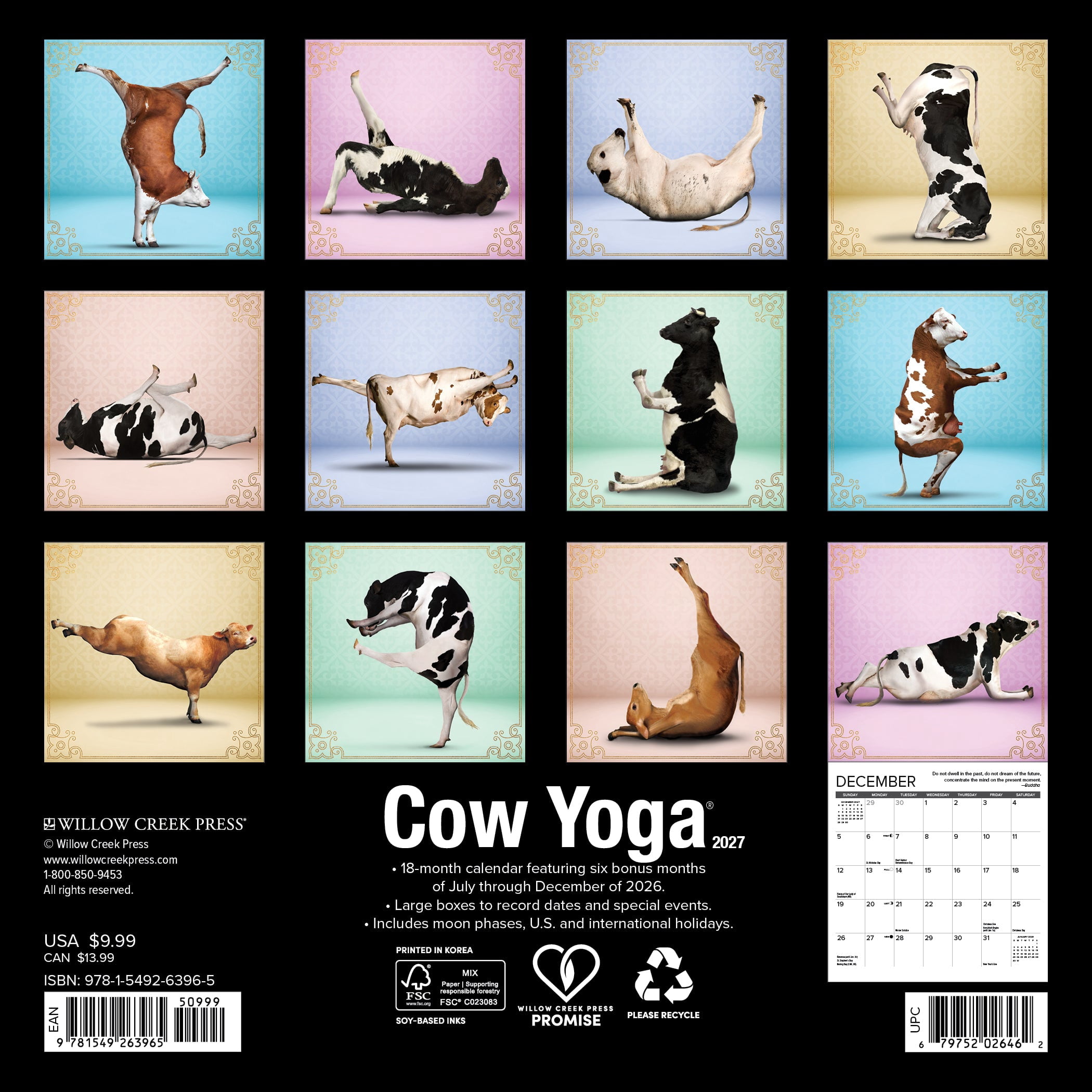 Willow Creek Press, Cow Yoga 2027 Mini Wall Calendar