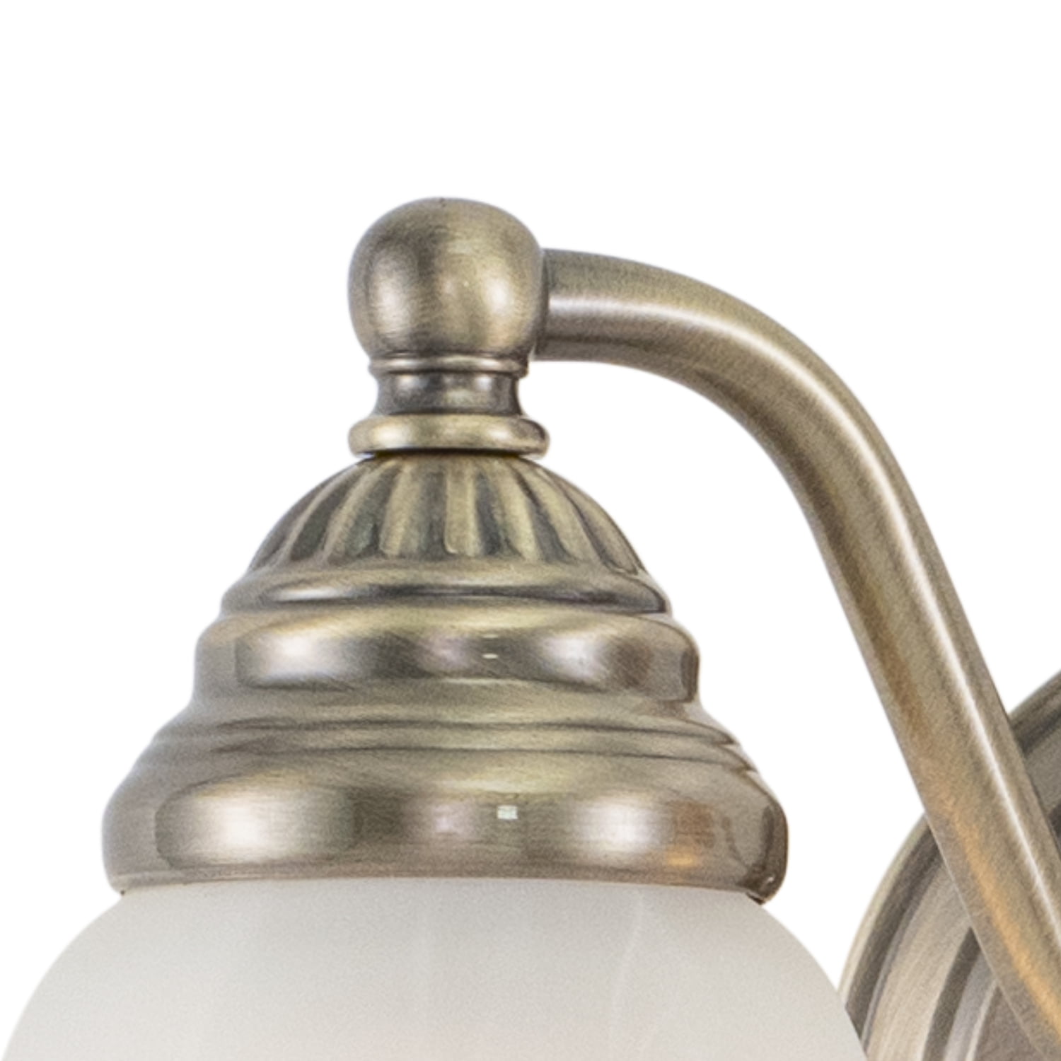 Maykoosh Victorian Vintage 2-Light Bathroom Vanity Fixture: Antique Brass Finish, White Alabaster Shades, 13"W x 7"H, Reversible Mounting