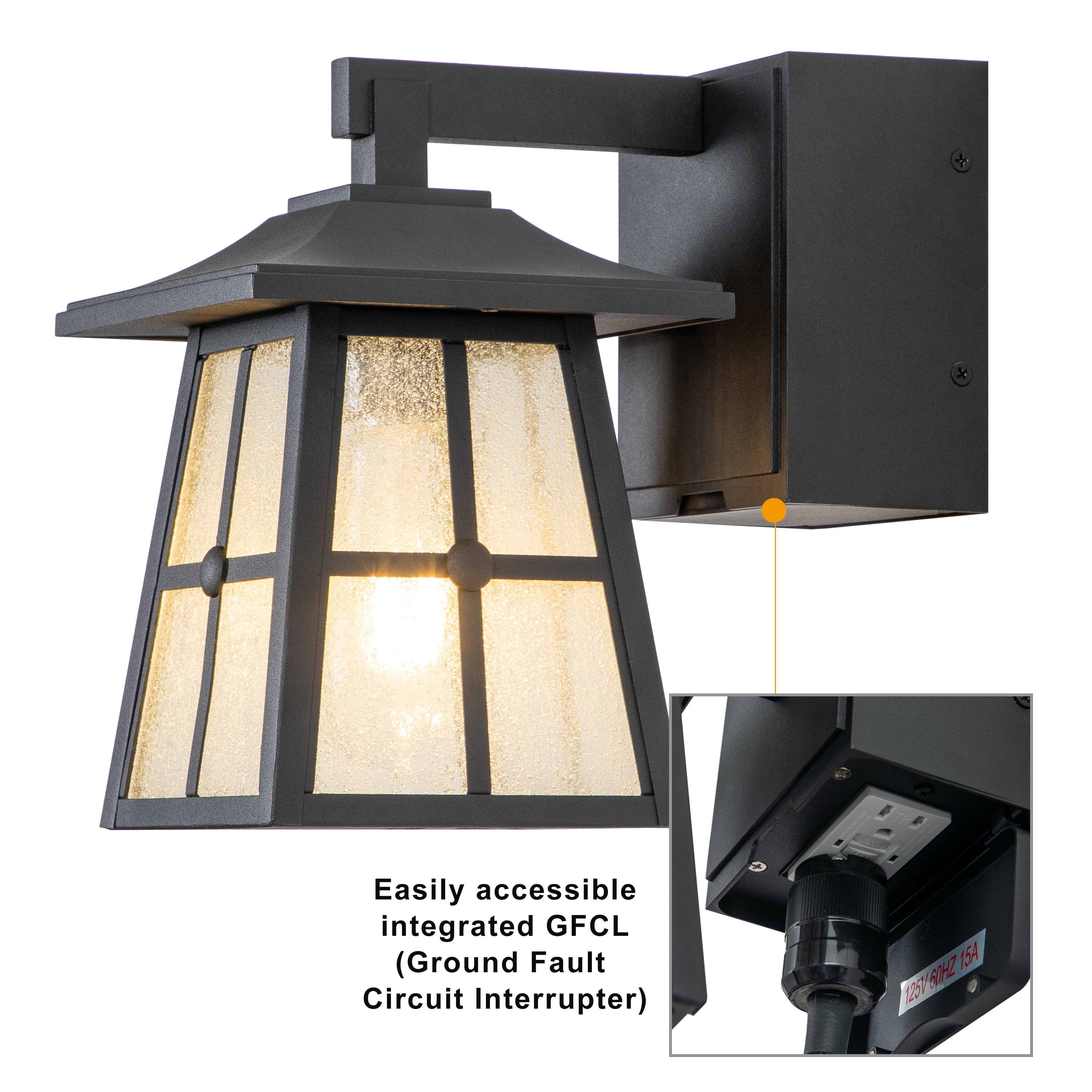 1Light Matte Black Aluminum Frame with BuiltIn GFCI Outlets Outdoor