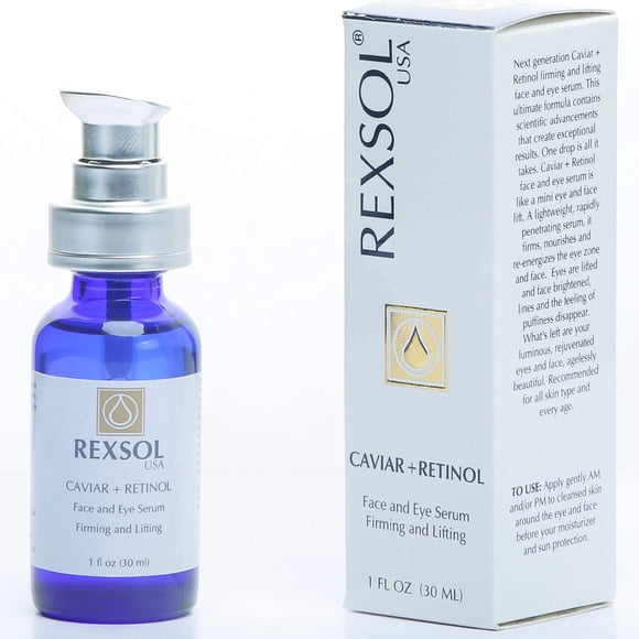 REXSOL CAVIAR + RETINOL Sérum Rostro y Ojos Reafirmante y Lifting | Con vitamina C, vitamina E y vitamina A | Aceite híbrido de girasol y caviar | Reaviva el tono y la textura de la piel joven. (30 ml