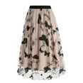 thumbnail image 2 of SWSMCLT Women's Long Skirt High Waisted Tulle Skirt Embroidered Elastic Waist Spring Pleated Tulle Mesh Flowy Apricot Medium, 2 of 4