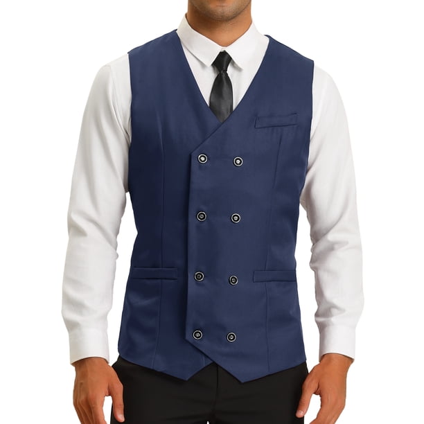 CHALECO DE TRAJE PARA HOMBRE INSPIRE CHIC, DE DOBLE BOTÓN, AJUSTE SLIM, FORMAL, PARA BODA, COLOR AZUL MARINO, TALLA XL