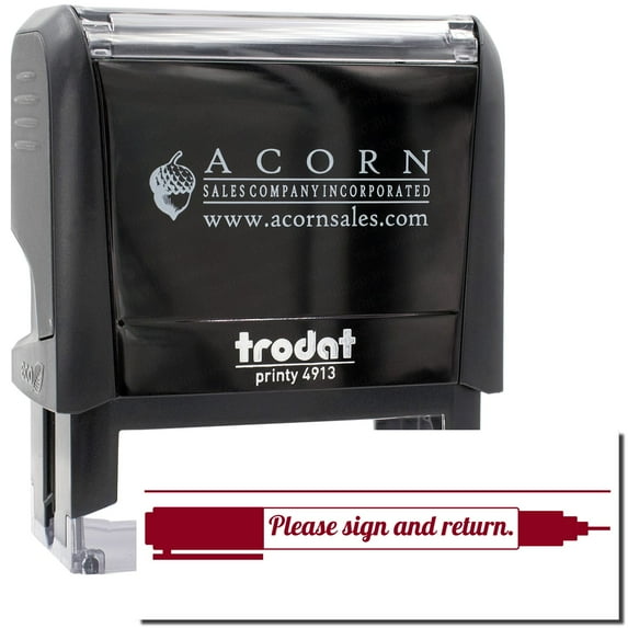 Large Self-Inking Please Sign and Return with Pen Stamp, Trodat Printy 4913, Press and Print Stamping, Impression Size 7/8" x 2-1/4", Up to 10,000 Impressions - Burgundy Ink