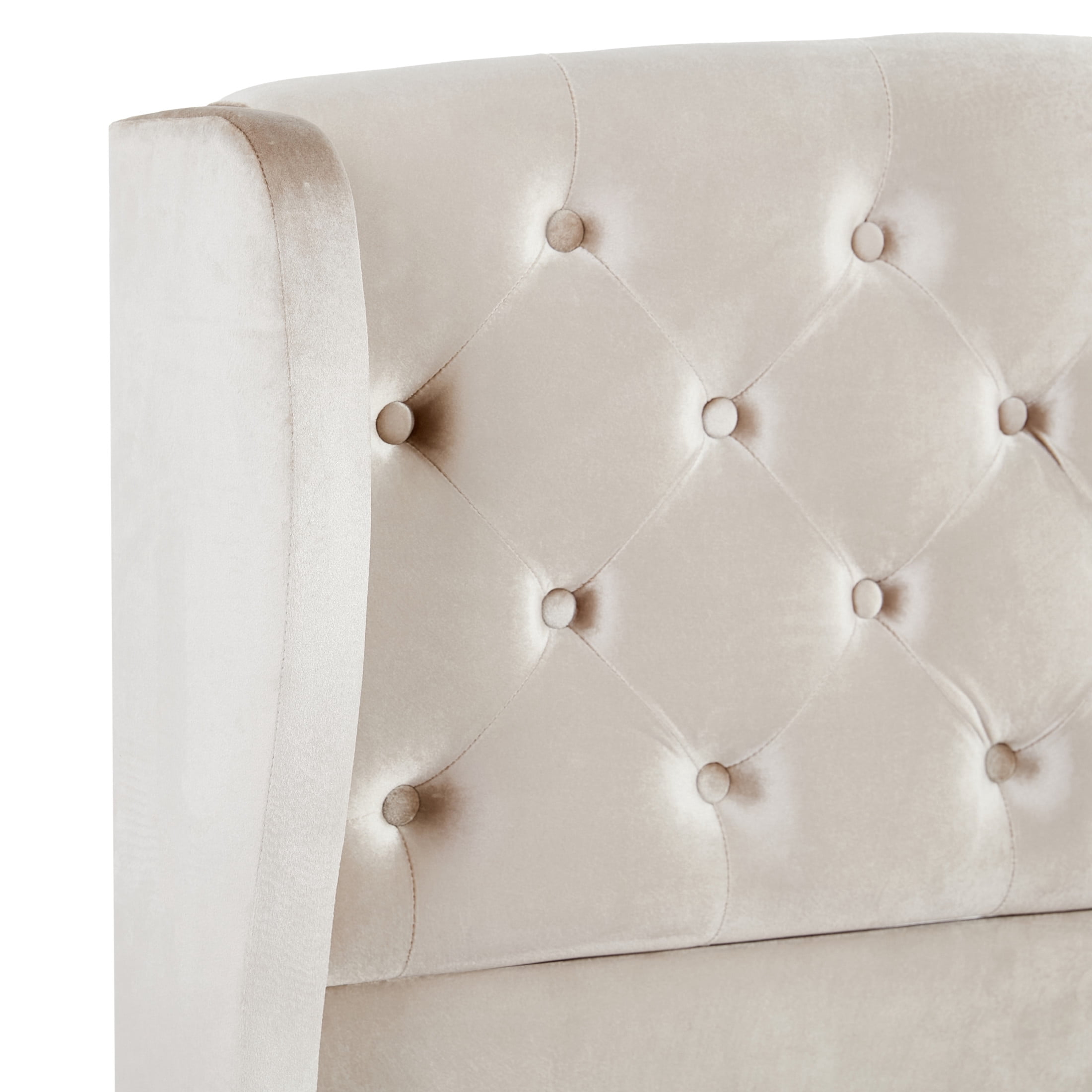 Christopher Knight Home Velvet Upholstered King Bed Frame with Wingback Headboard & Scroll Footboard, Beige