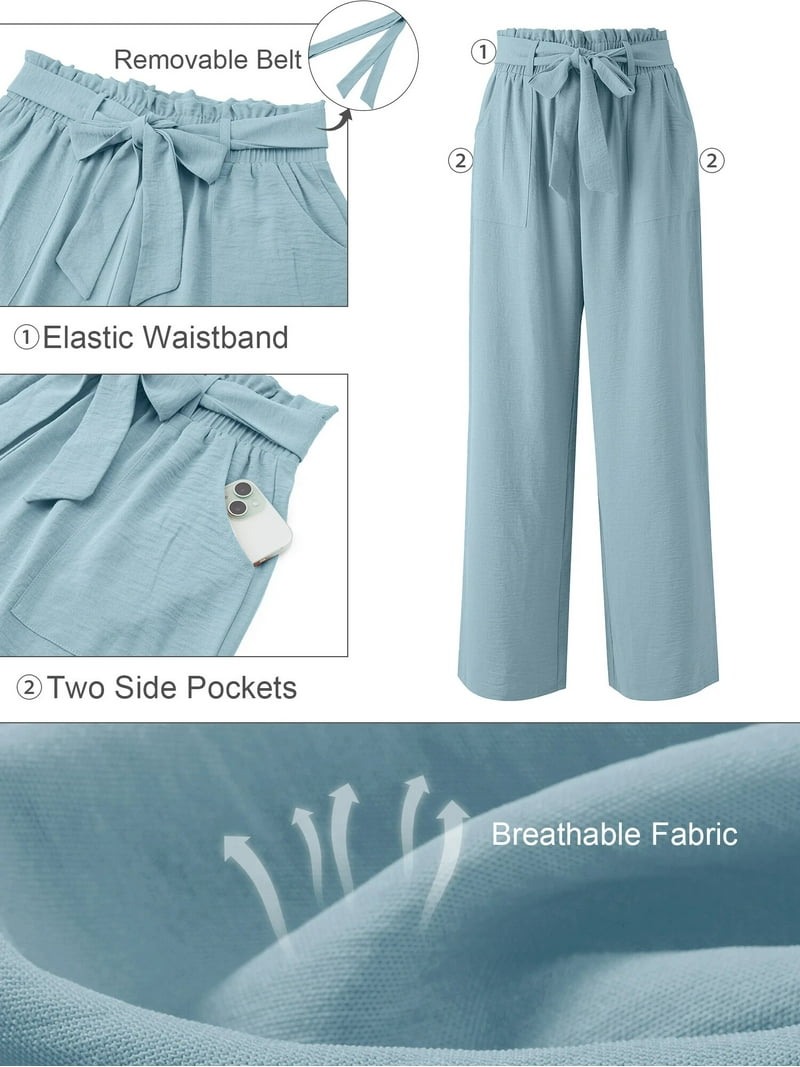 Chiclily Women's Wide Leg Pants with Pockets Turquoise Small