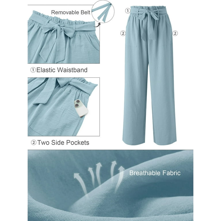 Chiclily Women's Wide Leg Pants with Pockets Turquoise Small Chiclily Women's Wide Leg Pants with Pockets Turquoise Small