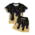 thumbnail image 3 of Utlike Girls Outfits Kids Short Sleeve Waffle Biscuit Ice Cream Print Outfit Set Casual Comfortable Daily Wear Soft Breathable Fabric Girl Trendy Clothing Set Size 4 Years-5 Years, 3 of 3