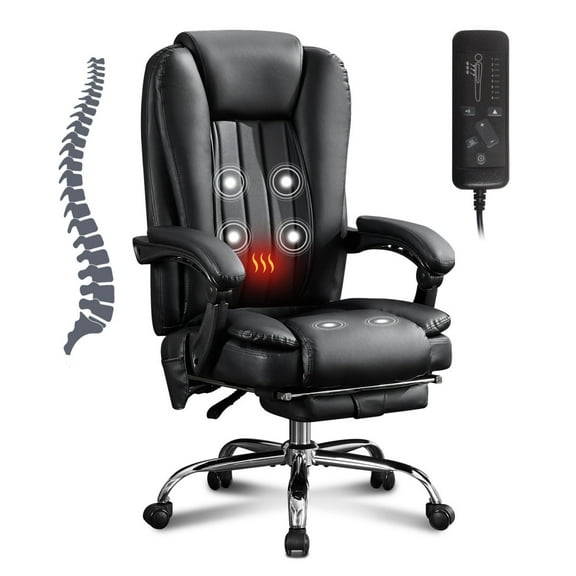 Ergonomic Massage Office Chair with Heat, 6 Vibration Points, Foot Rest & Reclining Backrest, 400LBS Capacity