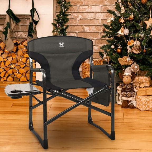 Aluminum Lightweight Folding Director Chair with Side Table & Storage, 350lbs Heavy Duty Camping Chair for Outdoor Events