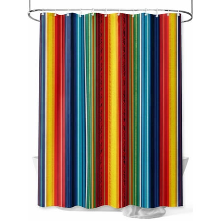 Shower Curtains for Bathroom-60"x72", Boho Ethnic Mexican Stripes Waterproof Bath Curtain Grommet Shower Curtain Set with Hooks, Native Colorful American Stripe Washable Bath Accessories