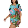 thumbnail image 2 of "Wukai Tropical Jungle Flamingo Women's Pajama Set - Short-Sleeve Top and Shorts with Elastic Waistband and Pockets for Loungewear, Yoga, and Casual Wear-3X-Large, 2 of 8