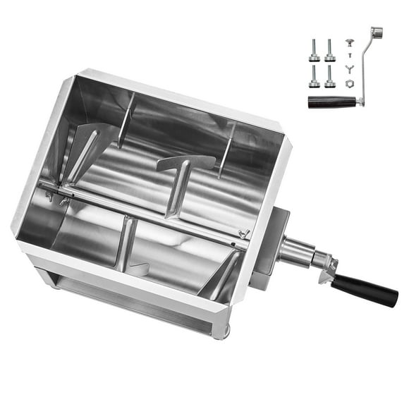 KFFKFF Manual Meat Mixer, 30L Fixed Tank Meat Processing Equipment(Mixing Max 30LBS for Meat), Stainless Steel Meat Mixer, Sausage Mixer Machine with Lid Handle Gear Reducer