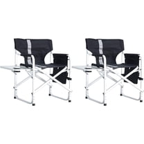 2-Piece Padded Folding Outdoor Chair with Side Table and Storage Pockets,Lightweight Oversized Directors Chair for Indoor, Outdoor Camping, Picnics and Fishing,Black/Grey