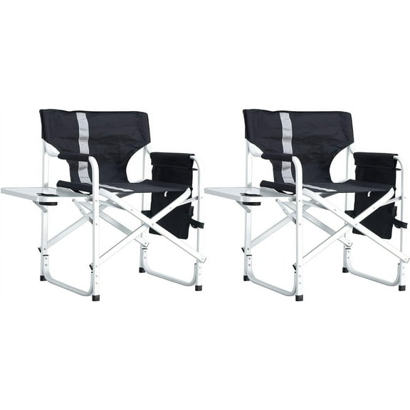 2-Piece Padded Folding Outdoor Chair with Side Table and Storage Pockets,Lightweight Oversized Directors Chair for Indoor, Outdoor Camping, Picnics and Fishing,Black/Grey