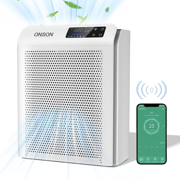ONSON Purificateur d'Air pour la Maison, Grandes Pièces jusqu'à 3500 Pi2, Purificateur d'Air avec Moniteur de Qualité de l'Air, Wi-Fi Intelligent avec Contrôle par Application pour Animaux, Odeurs, Poussière, Pollen